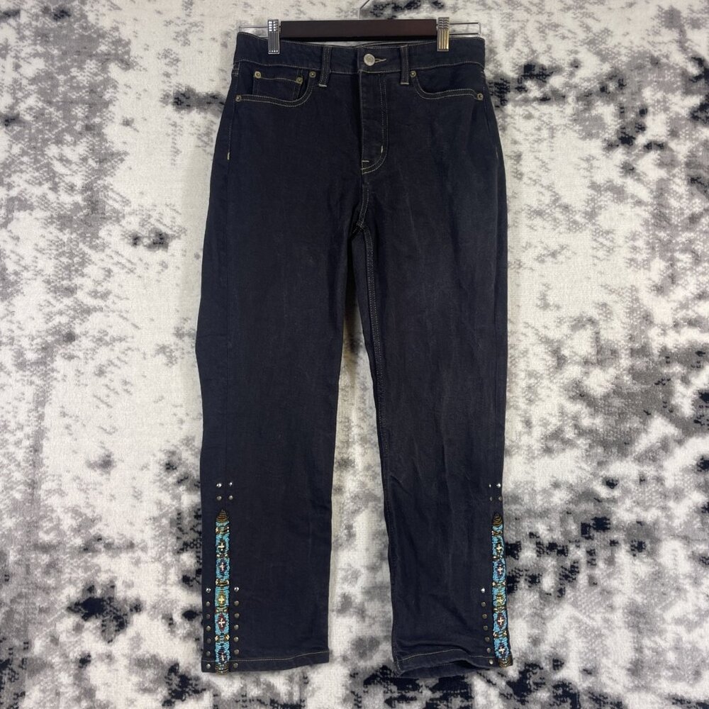 Lauren Ralph Lauren Jeans Womens Size 4 Black Embellished Ankle Aztec Stretch‎